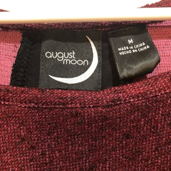 August Moon Maroon 3/4 Sleeve Top Blouse Split Back Bow Layered size M - Picture 7 of 8